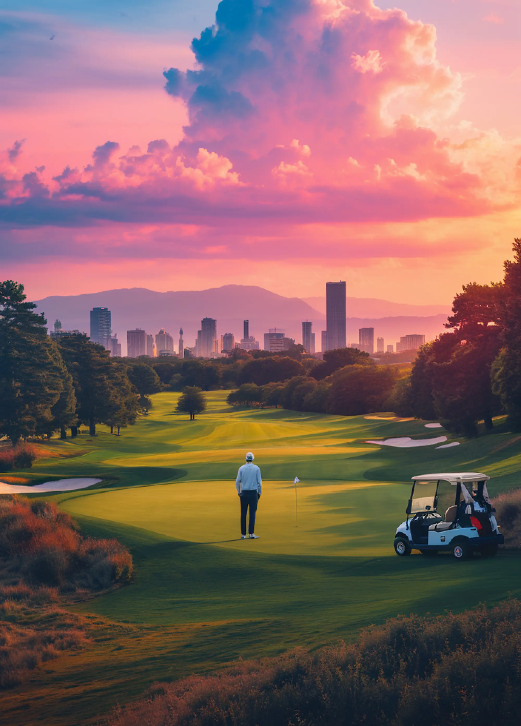 Golf course at sunset